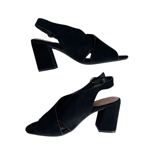 NEW Taryn Rose 6.5B Suede Block Heeled Sandals Lenora Lux Black Sling Back Shoes - Picture 7 of 10
